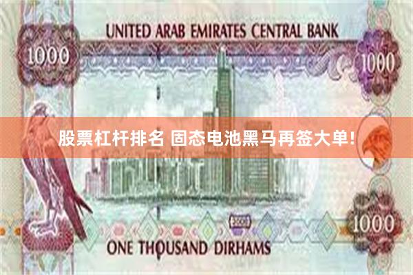 股票杠杆排名 固态电池黑马再签大单!