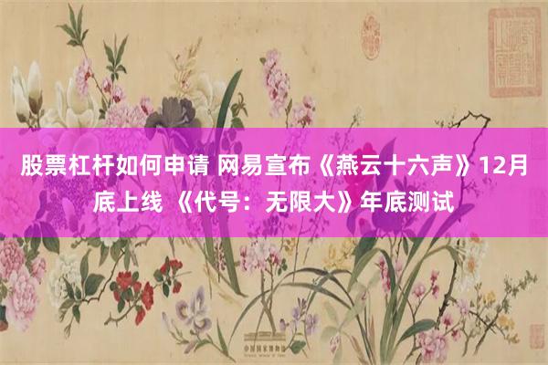 股票杠杆如何申请 网易宣布《燕云十六声》12月底上线 《代号：无限大》年底测试