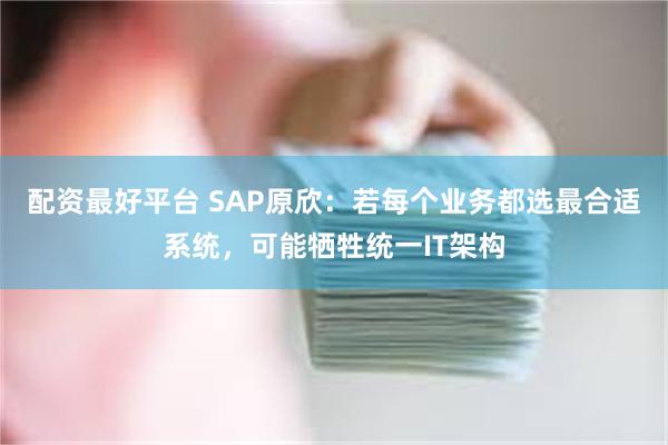 配资最好平台 SAP原欣：若每个业务都选最合适系统，可能牺牲统一IT架构