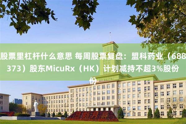 股票里杠杆什么意思 每周股票复盘：盟科药业（688373）股东MicuRx（HK）计划减持不超3%股份