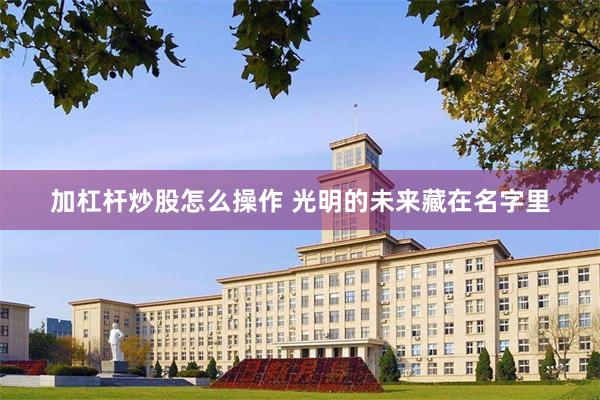 加杠杆炒股怎么操作 光明的未来藏在名字里