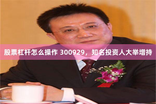 股票杠杆怎么操作 300929，知名投资人大举增持